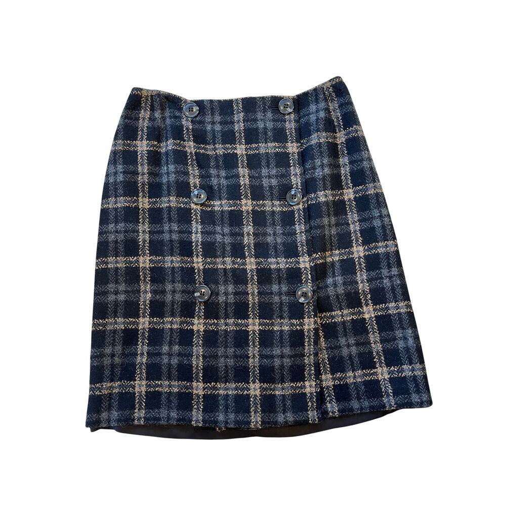 White + Warren Plaid Wool Blend Wrap Mini Skirt Size 6